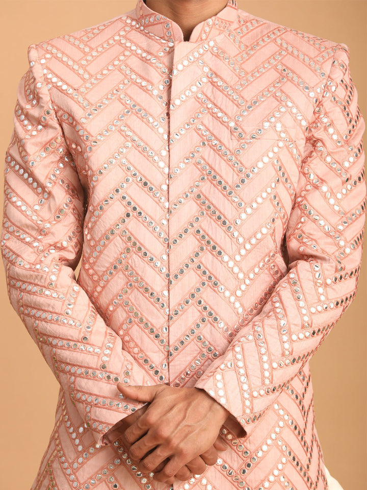 Vastramay Men's Pink Mirror Indo Western Sherwani Only Top