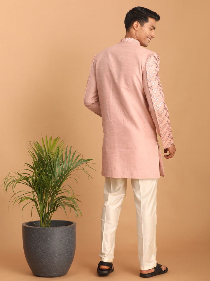 SHRESTHA By VASTRAMAY Men's Pink Mirror Indo Western Sherwani With Pant Set