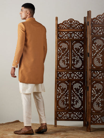 SHRESTHA By VASTRAMAY Men's Mustard Pearl Embroidered Indo With Kurta Pant Set