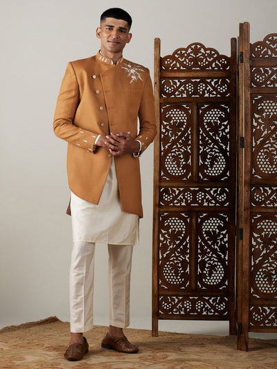 SHRESTHA By VASTRAMAY Men's Mustard Pearl Embroidered Indo With Kurta Pant Set