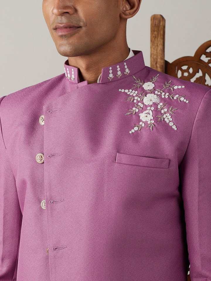 SHRESTHA By VASTRAMAY Men's Purple Pearl Embroidered Indo With Kurta Pant Set