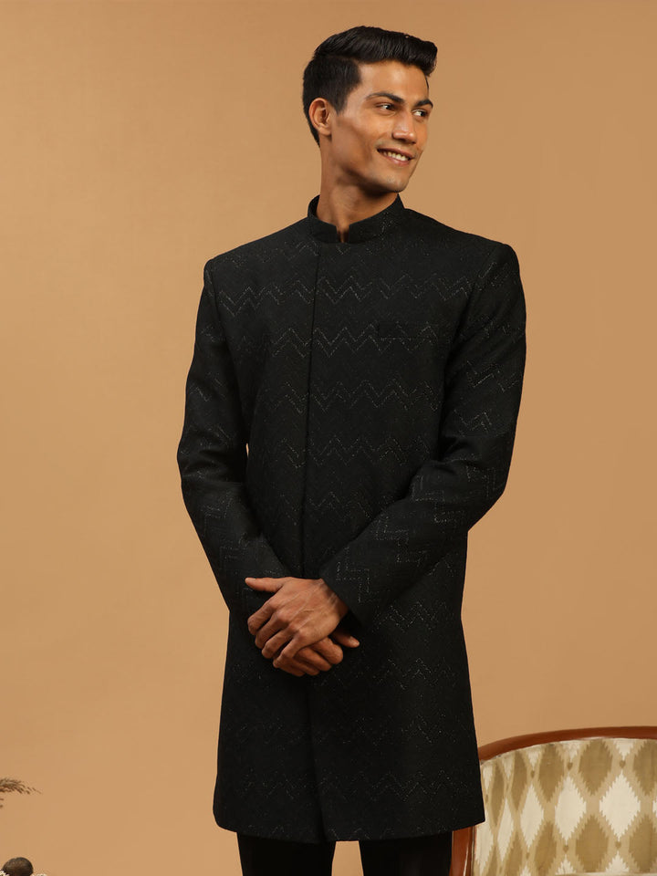 SHRESTHA By VASTRAMAY Men's Black Glitter Indo Western Sherwani Only Top