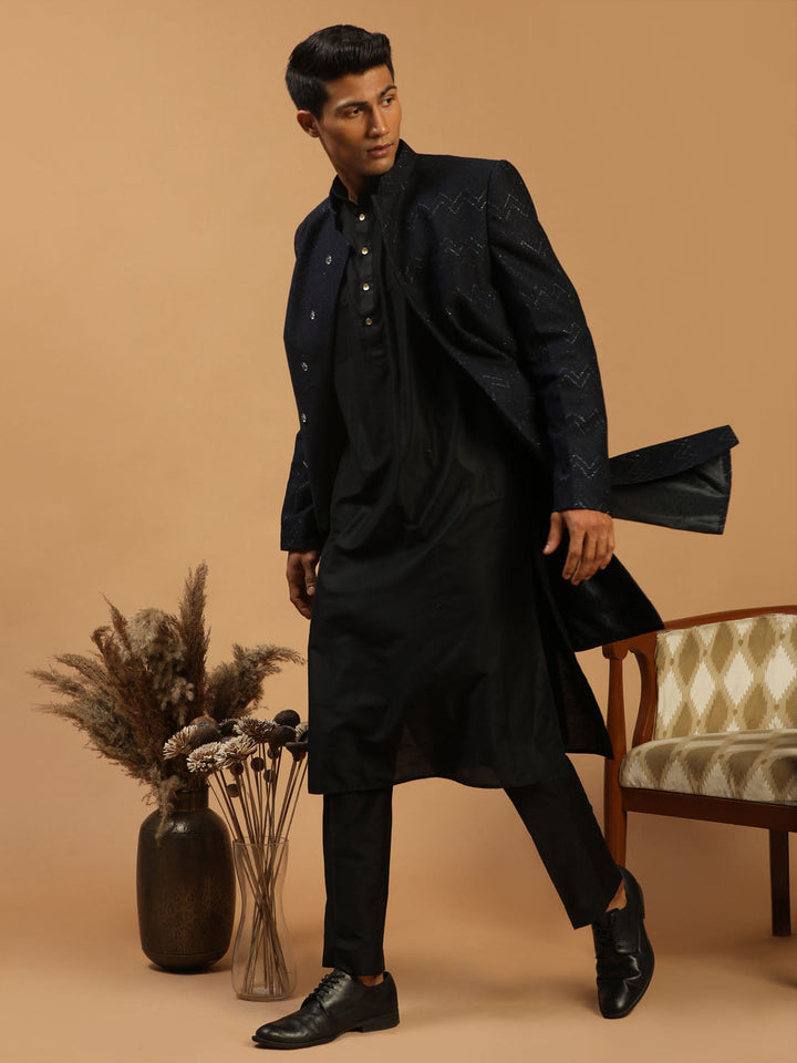  Exquisite Vastramay Men's Black Glitter Indo Sherwani With Kurta Pant Set with attention to detail 