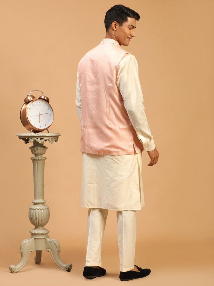 Vastramay Men's Pink Jacket With Kurta Pant Set