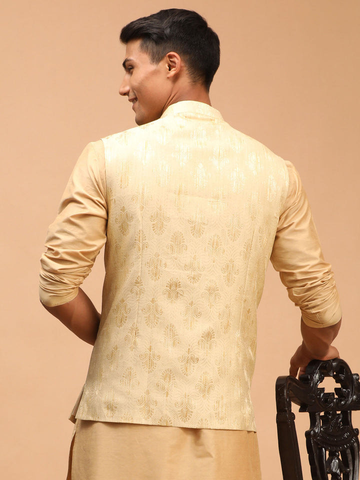 VASTRAMAY Baap Beta Jacquard Silk Double Flap Pocket Jacket Set