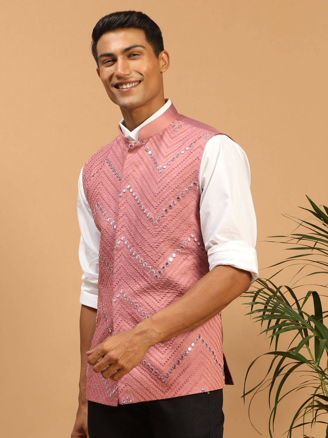 Vastramay Men's Onion Pink Mirror Jacket