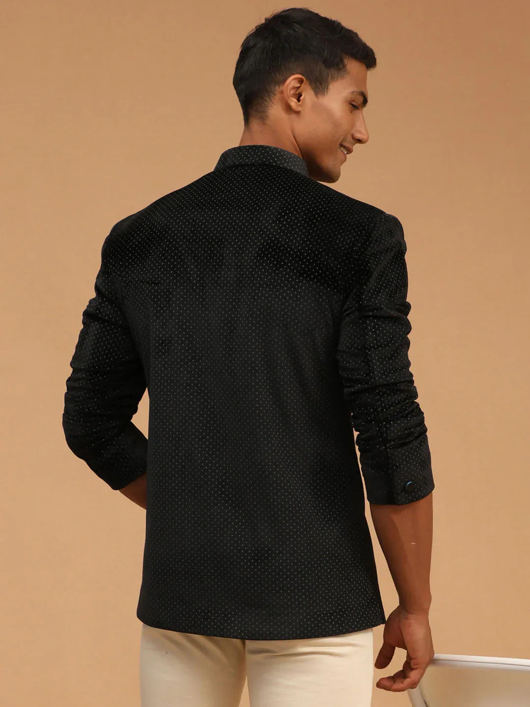 Men's Black Polka Dot Printed Velvet Jodhpuri