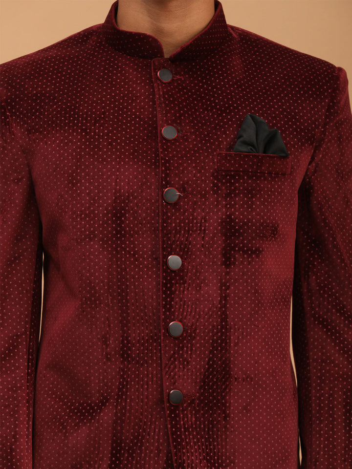 Formal Maroon Jodhpuri Suit with Polka Dot Print for Men's Ethnic Wear