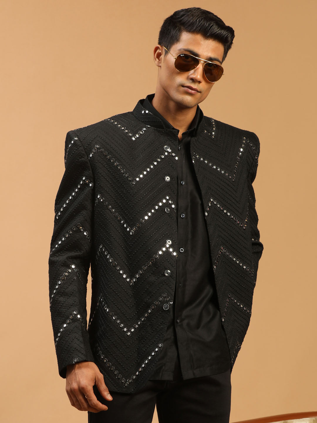 Vastramay Men's Black Mirror Jodhpuri And Shirt Set - Premium Ethnic Wear for Special Occasions