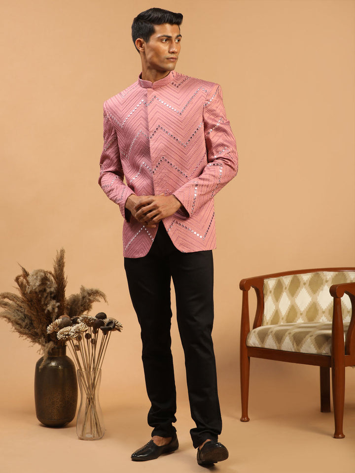 Vastramay Men's Onion Pink Mirror Jodhpuri