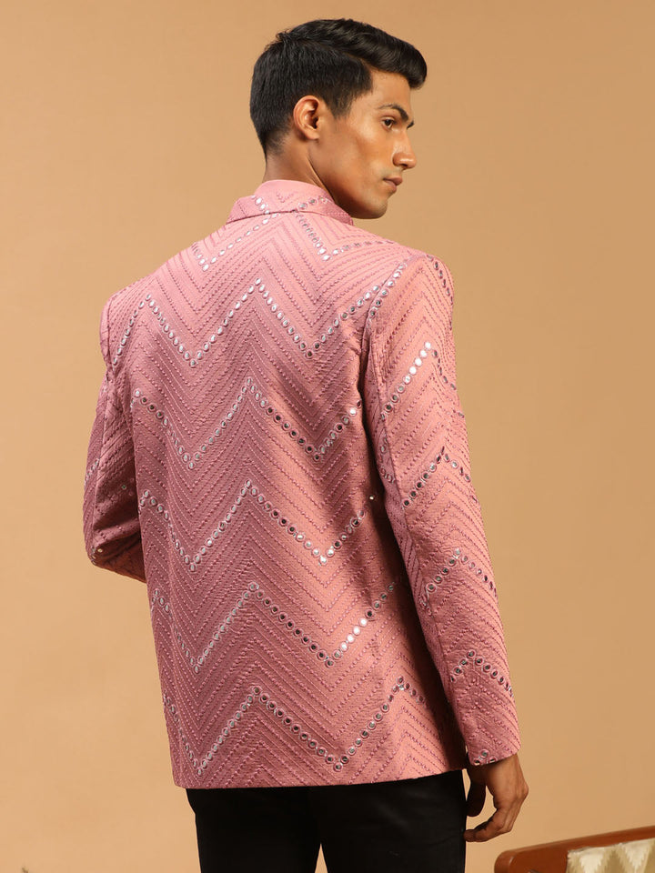 Vastramay Men's Onion Pink Mirror Jodhpuri And Shirt Set