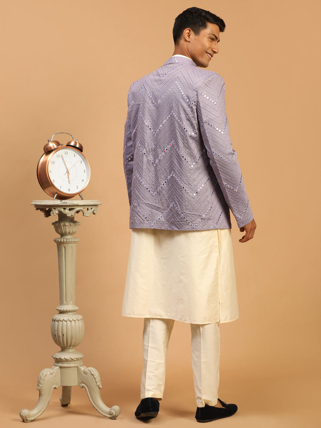 Vastramay Men's Purple Mirror Jodhpuri With Kurta Pant Set