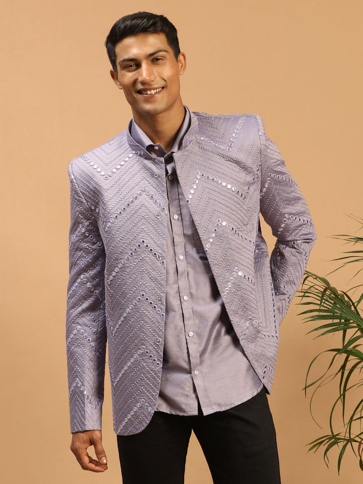 Vastramay Men's Purple Mirror Jodhpuri And Shirt Set