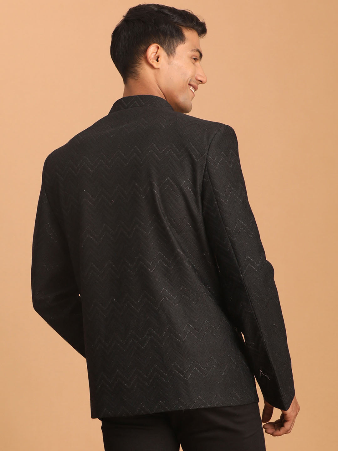  Stylish Vastramay Men's Black Silk Blend Glitter Zig zag Jodhpuri perfect for special occasions