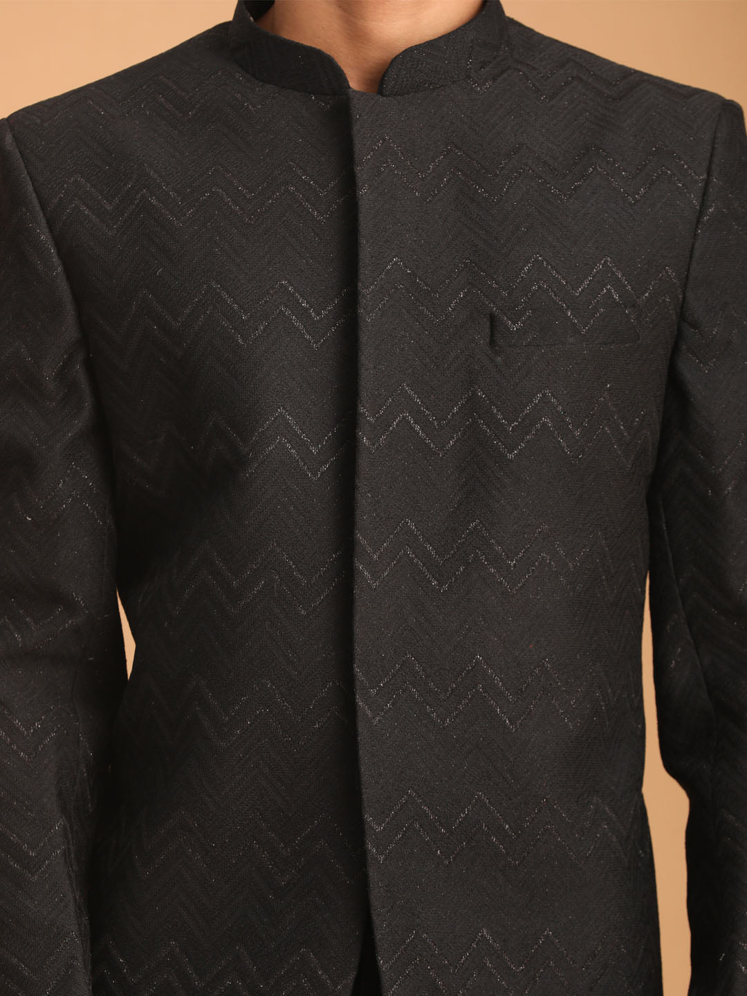 Vastramay Men's Black Silk Blend Glitter Zig zag Jodhpuri