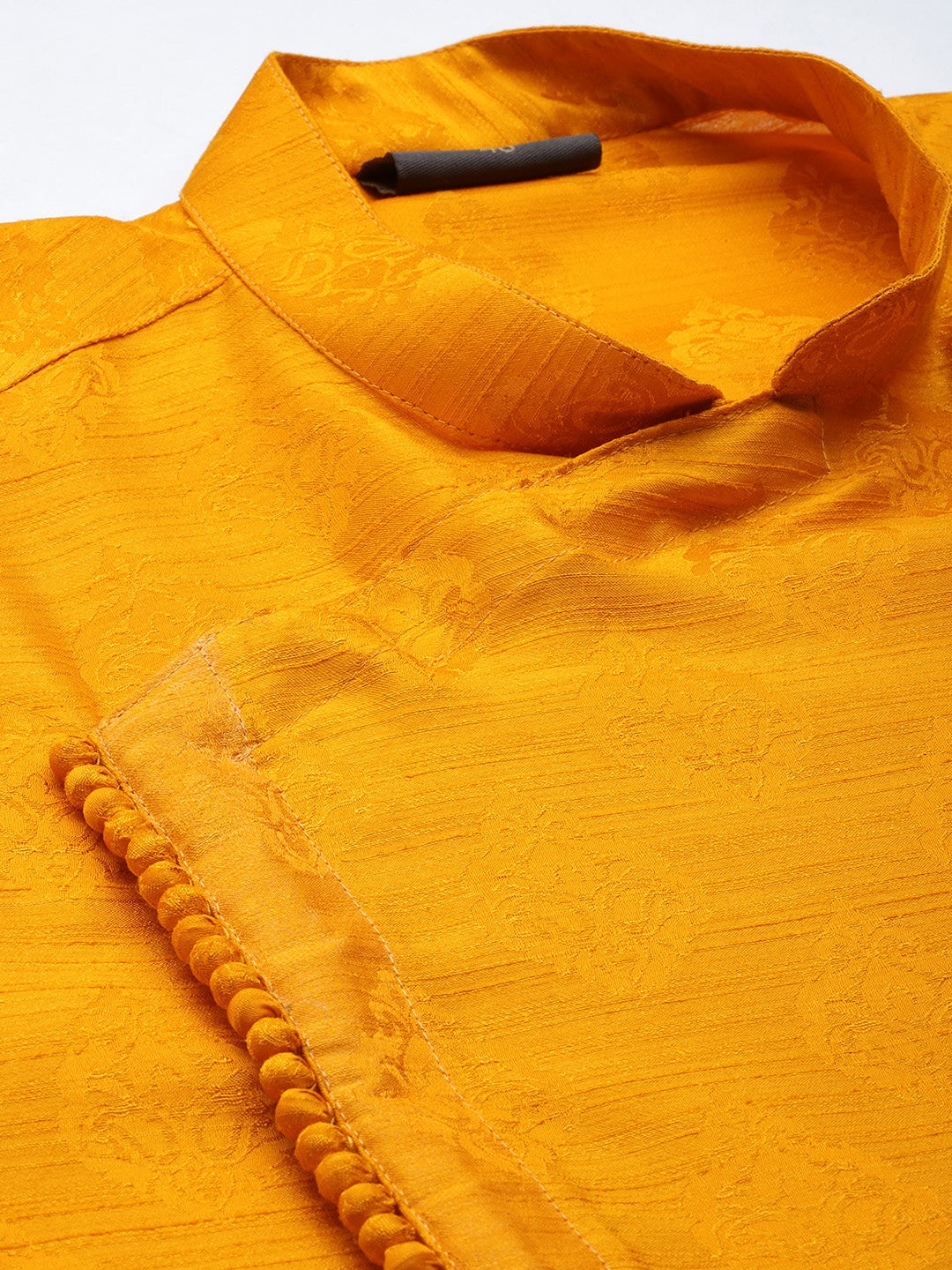 SHRESTHA BY VASTRAMAY Men Yellow Angrakha Kurta with intricate embroidery detail and traditional design 