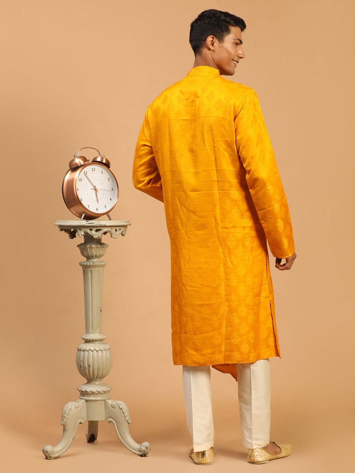 Vastramay Men Yellow Angrakha Kurta With Set