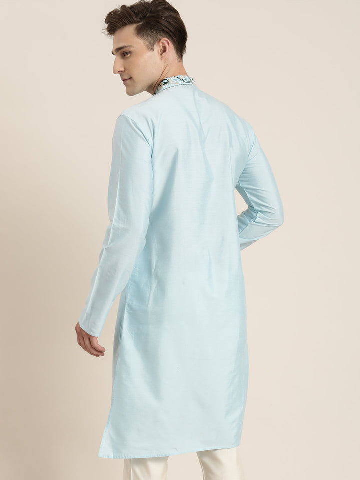 SHRESTHA BY VASTRAMAY Men's Aqua Blue Tread Work Kurta