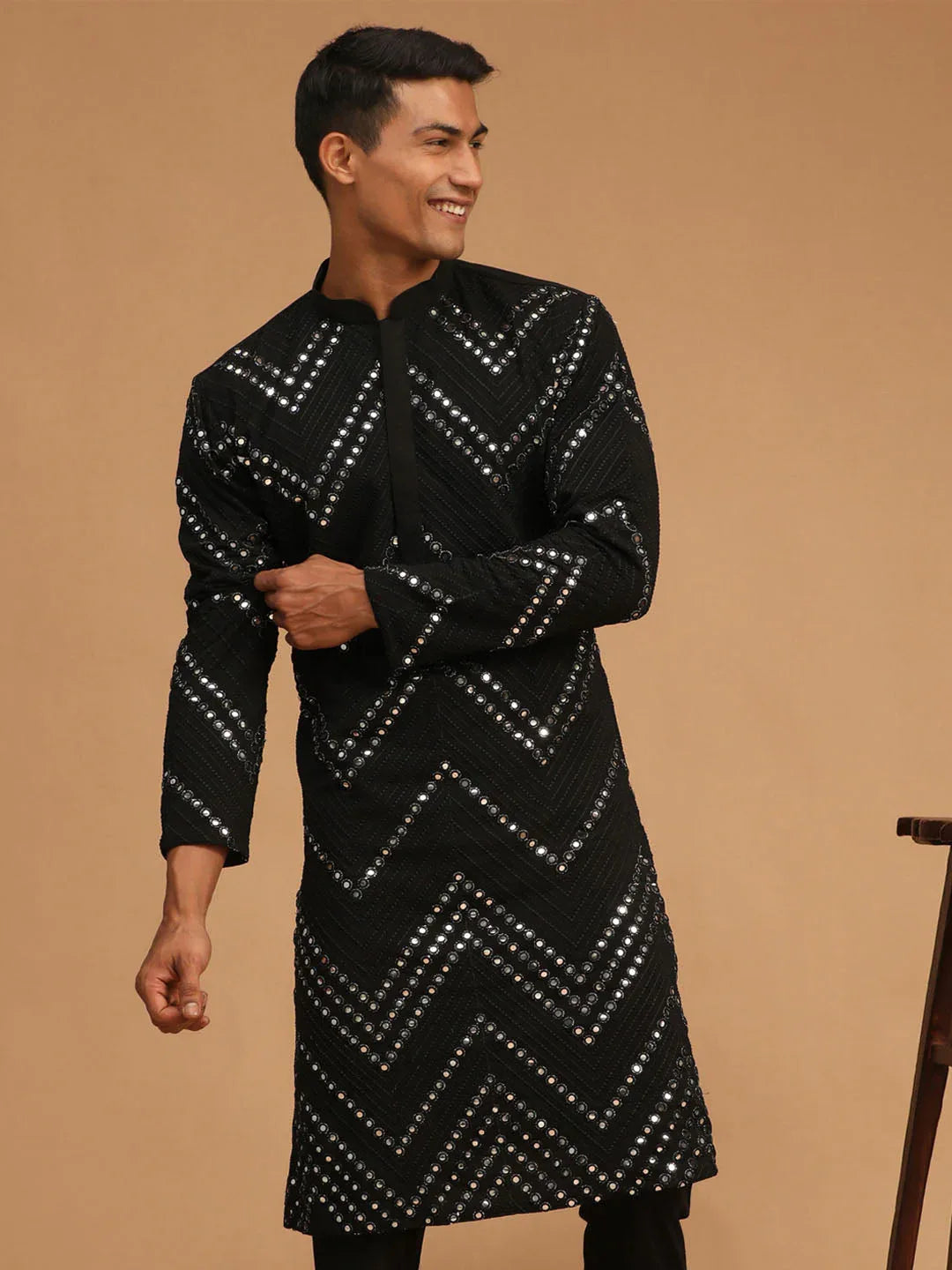 Men's Black Mirror Kurta