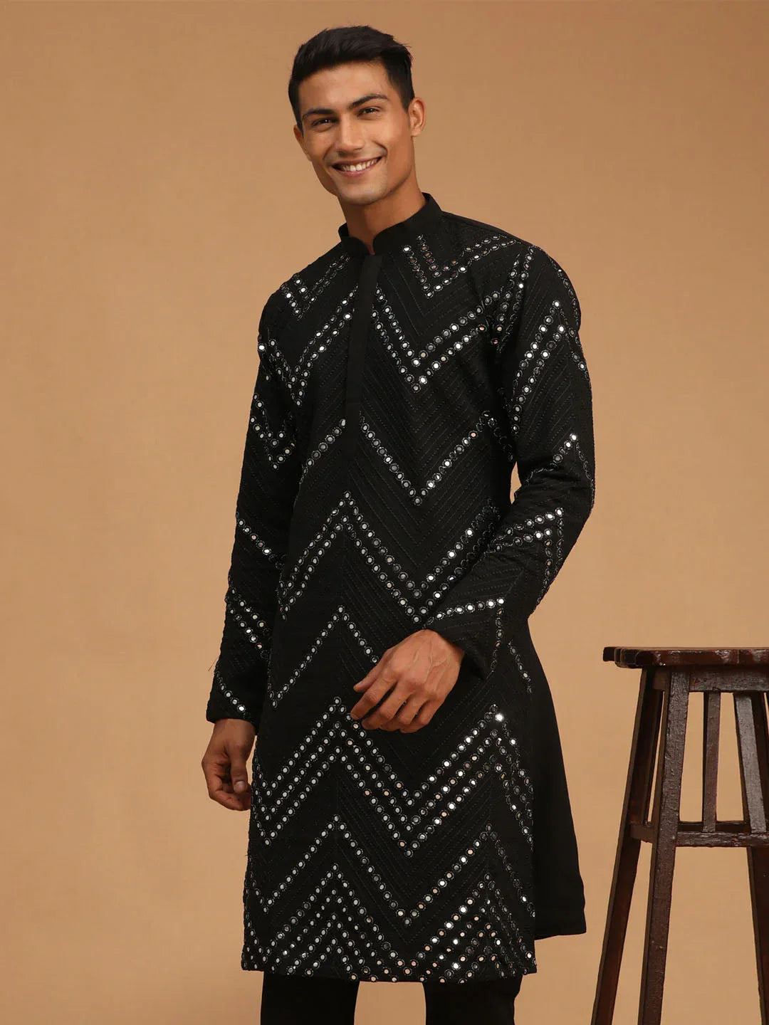 Men's Black Mirror Kurta