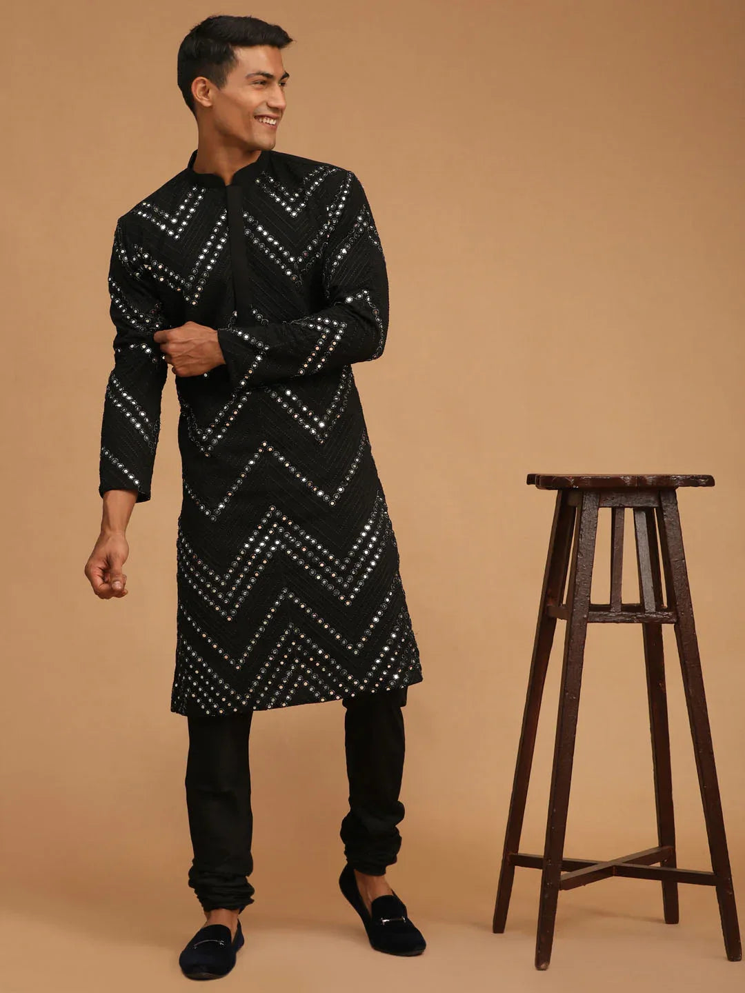 Men's Black Mirror Kurta