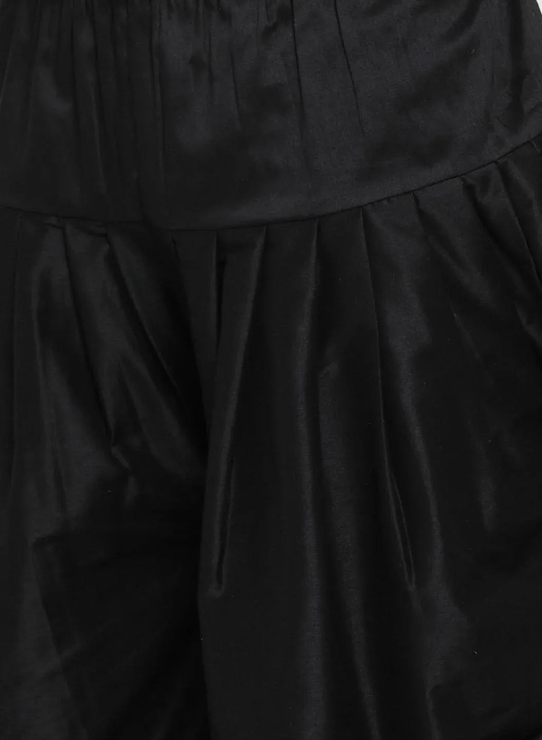 Men's Black Mirror Kurta Dhoti And Dupatta Set