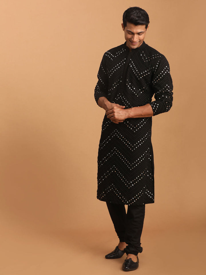 Vastramay Men's Black Mirror Kurta Pyjama Set