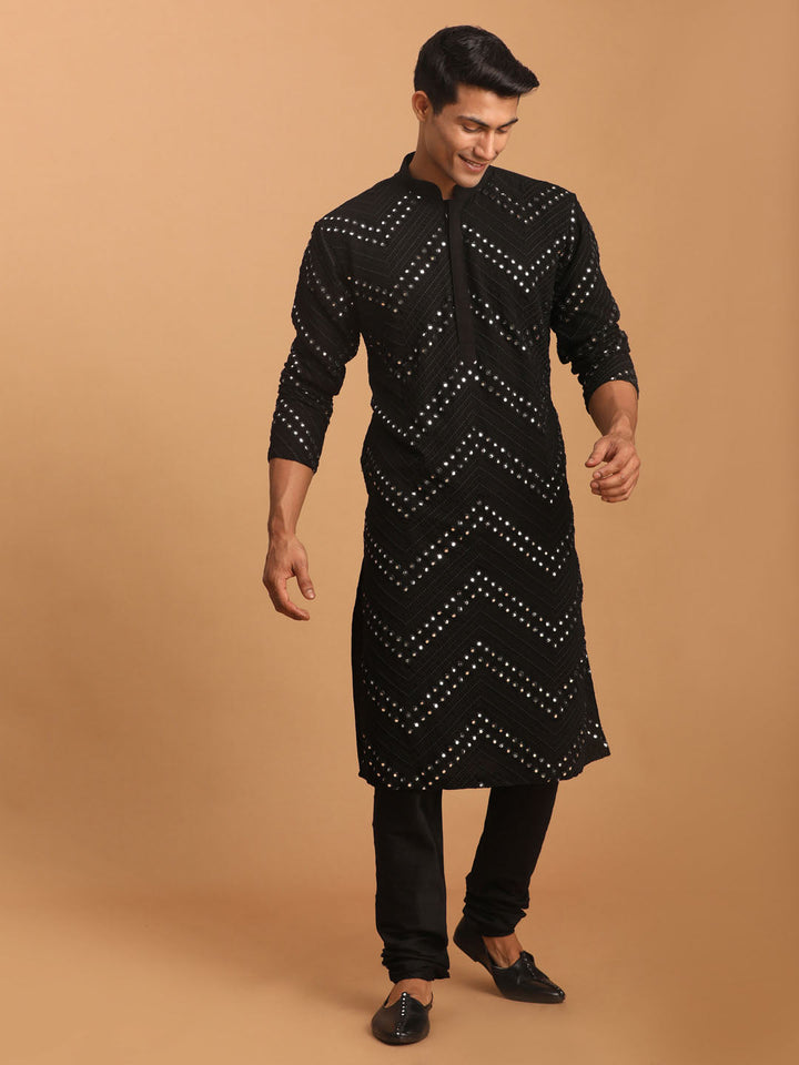 Vastramay Men's Black Mirror Kurta Pyjama Set