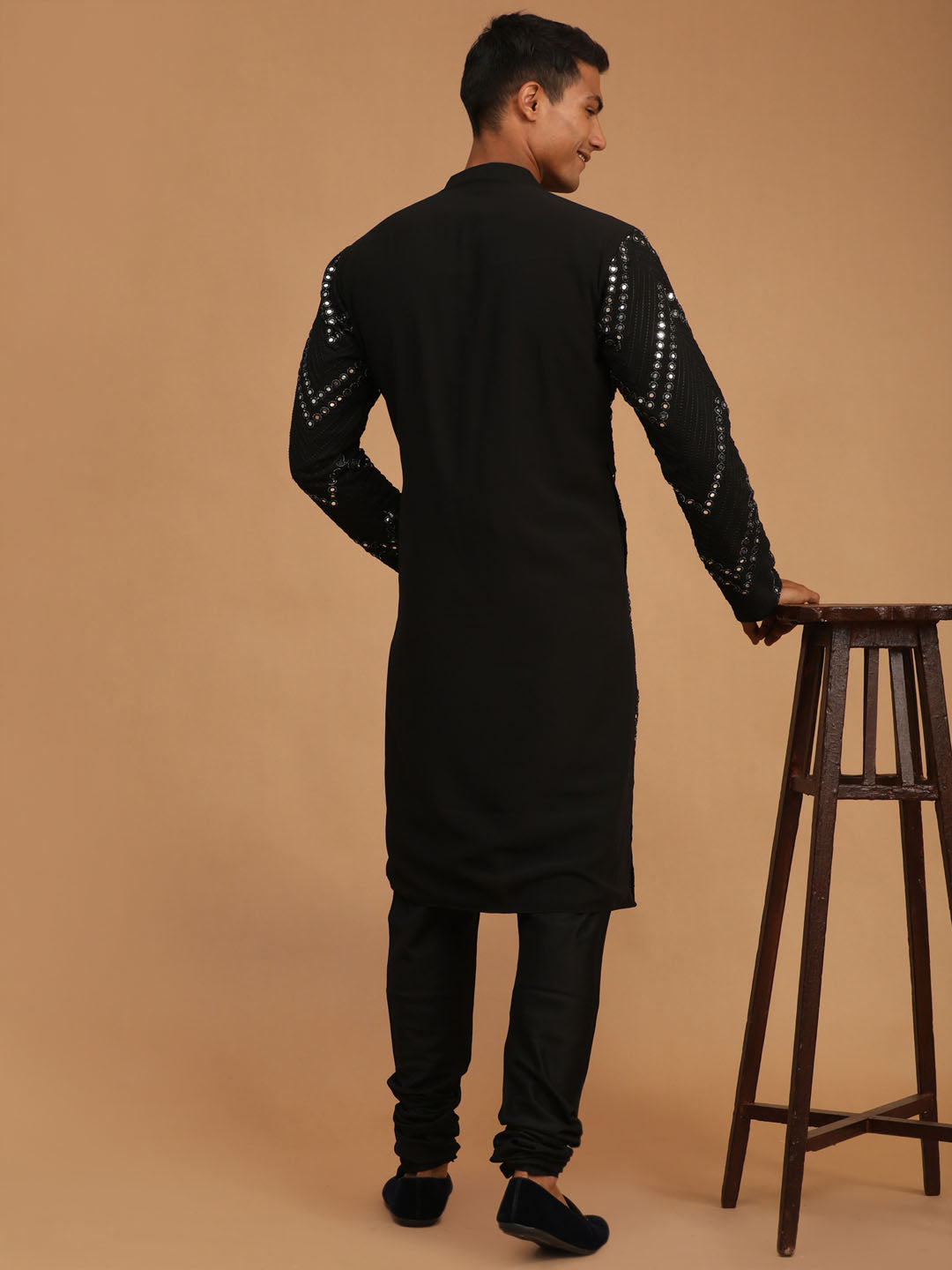 VASTRAMAY Baap Beta Mirror Black Kurta Pyjama Set