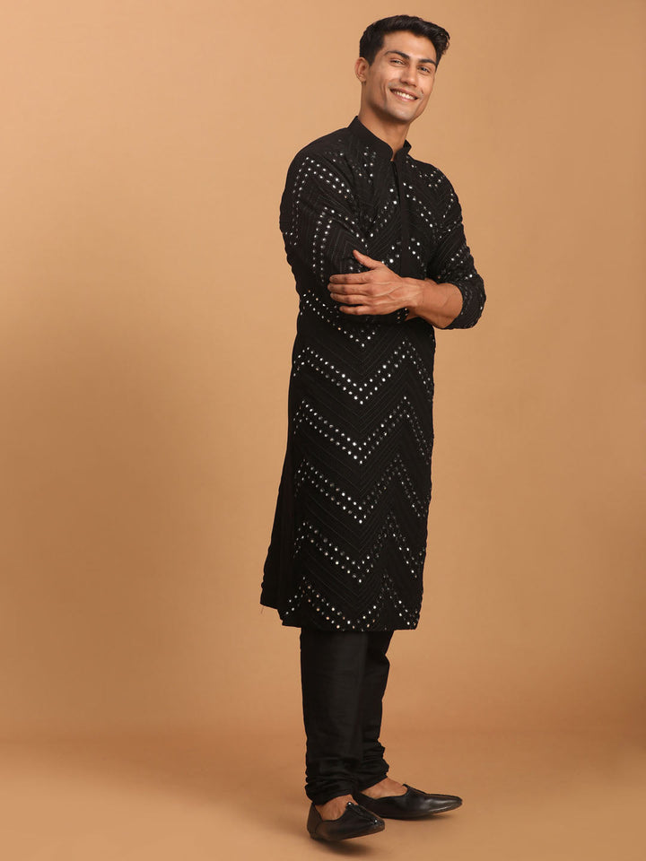 Vastramay Men's Black Mirror Kurta Pyjama Set