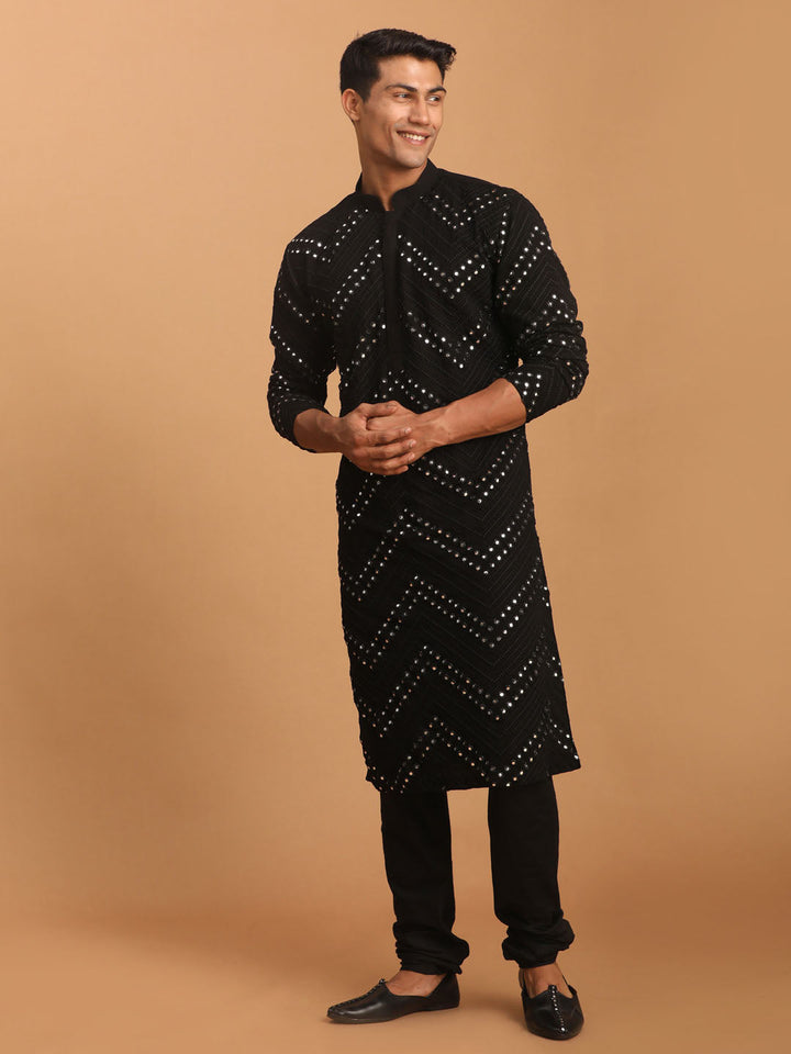 Vastramay Men's Black Mirror Kurta Pyjama Set