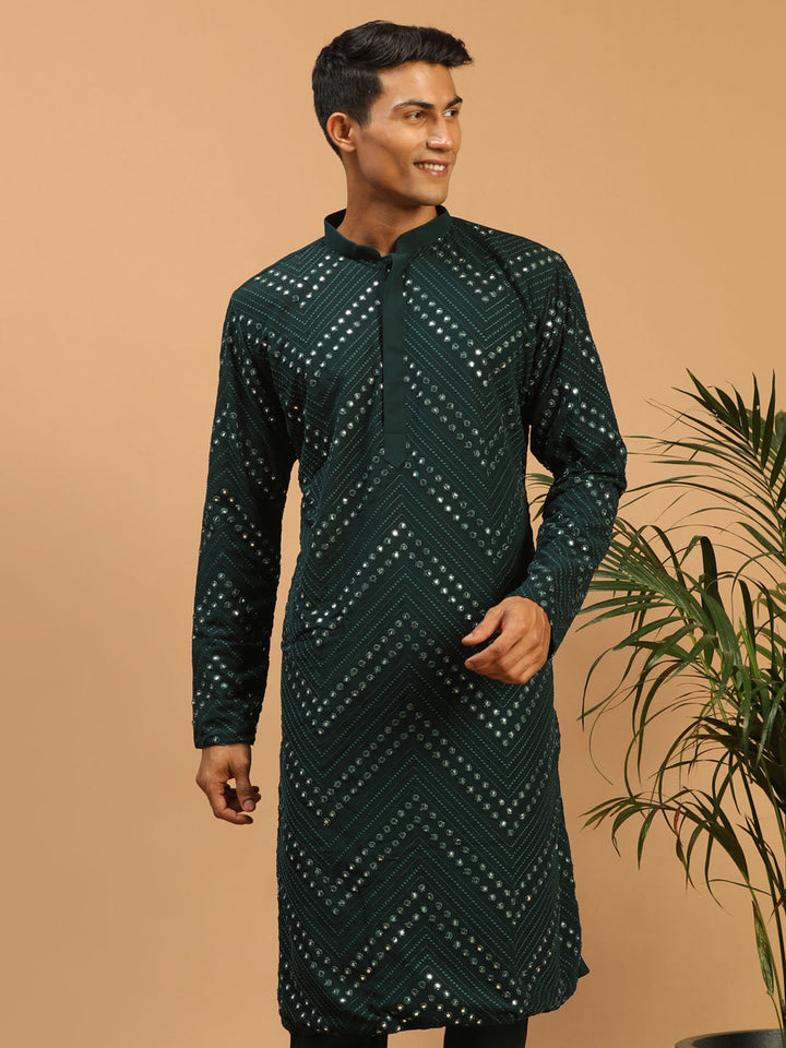 SHRESTHA By VASTRAMAY Men's Green Mirror Kurta