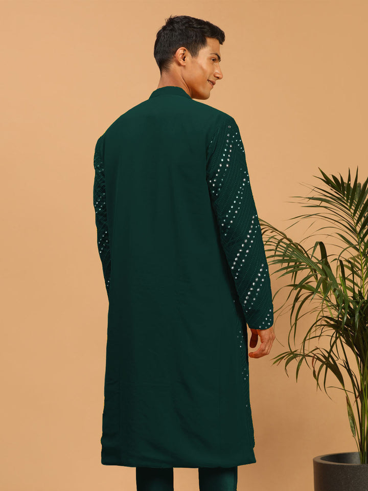 SHRESTHA By VASTRAMAY Men's Green Mirror Kurta