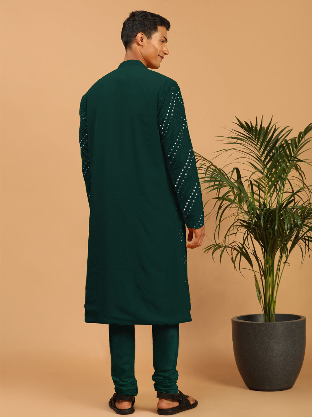 Vastramay Men's Green Mirror Kurta Pyjama Set