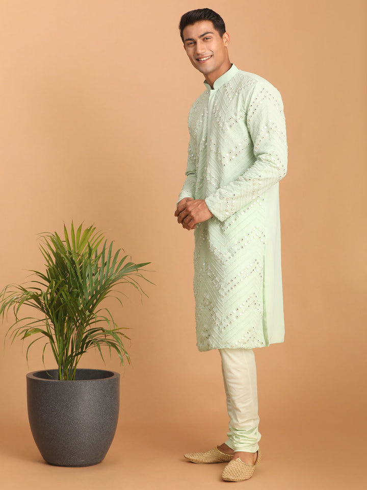 Vastramay Men's Mint Green Mirror Kurta Pyjama Set