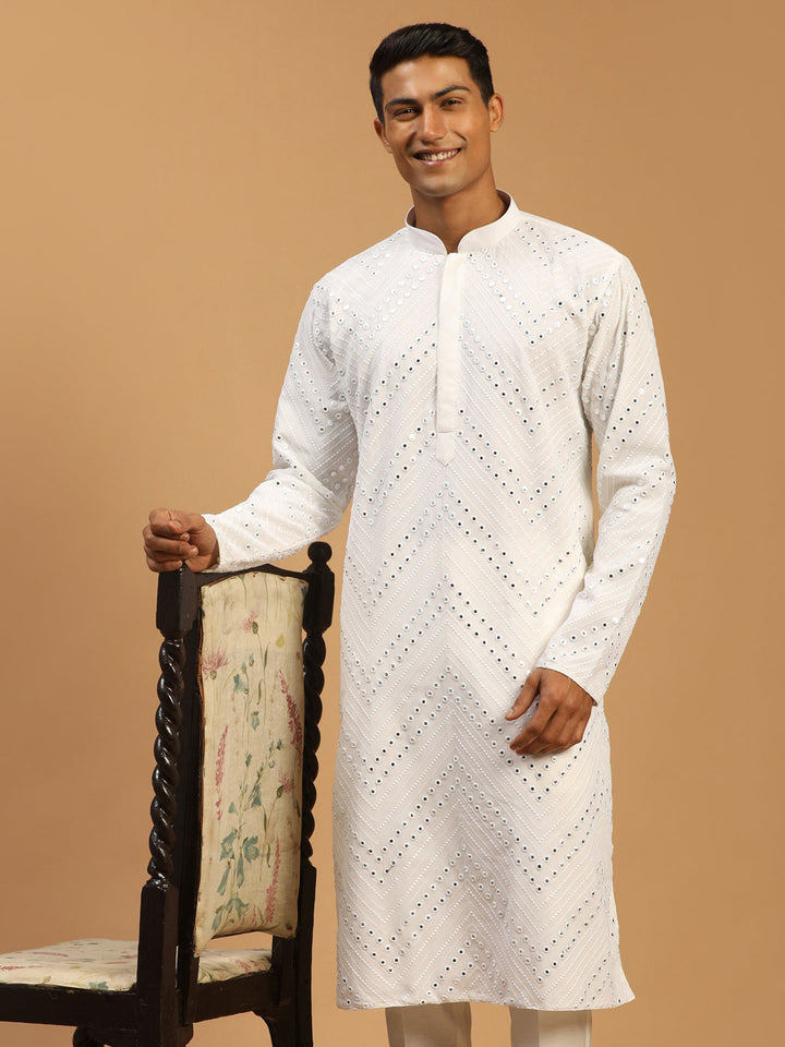 SHRESTHA By VASTRAMAY Men's White Mirror Kurta