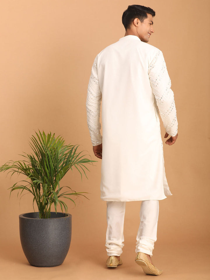 Vastramay Men's White Mirror Kurta Pyjama Set