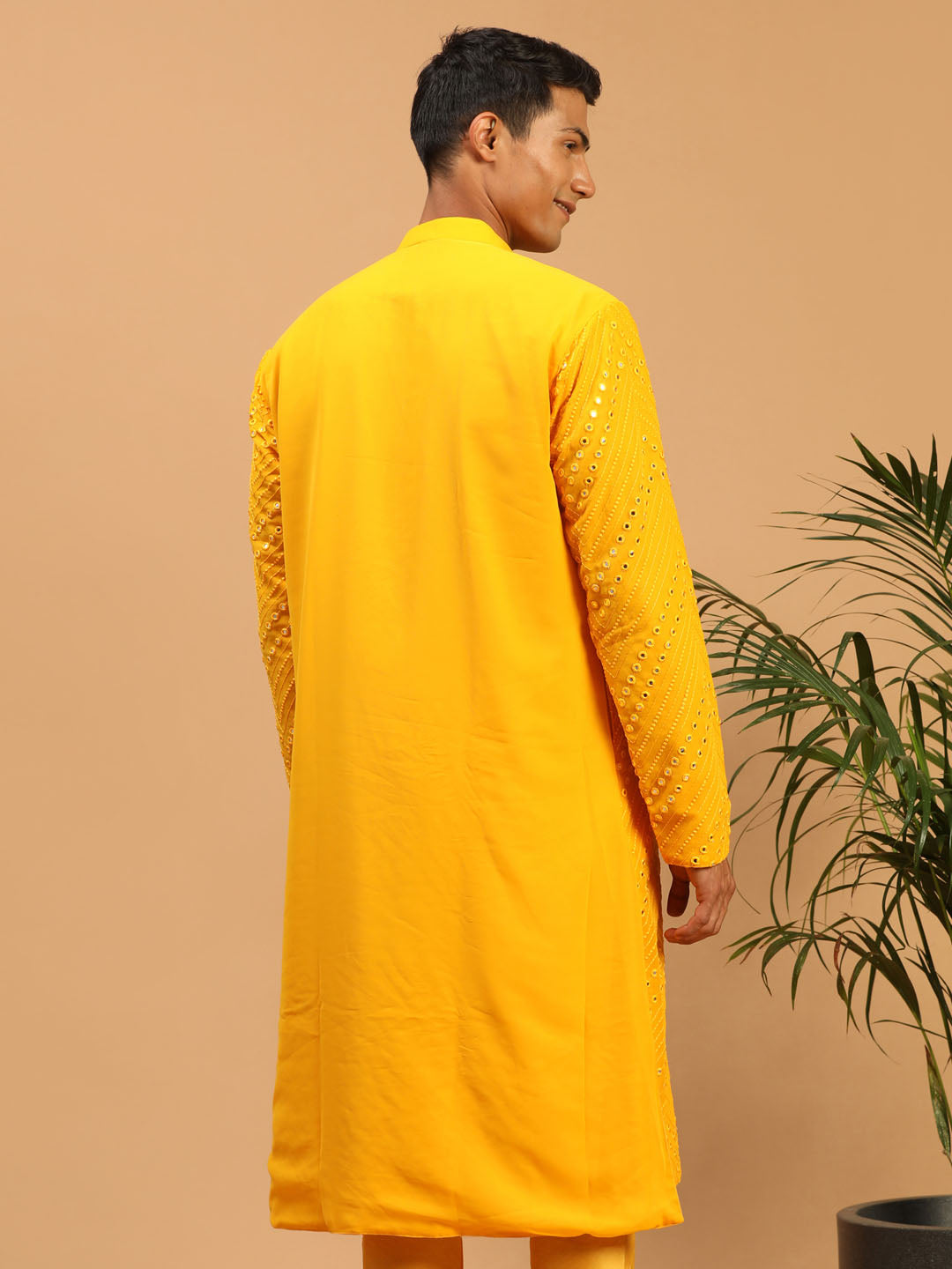 SHRESTHA By VASTRAMAY Men's Yellow Mirror Kurta