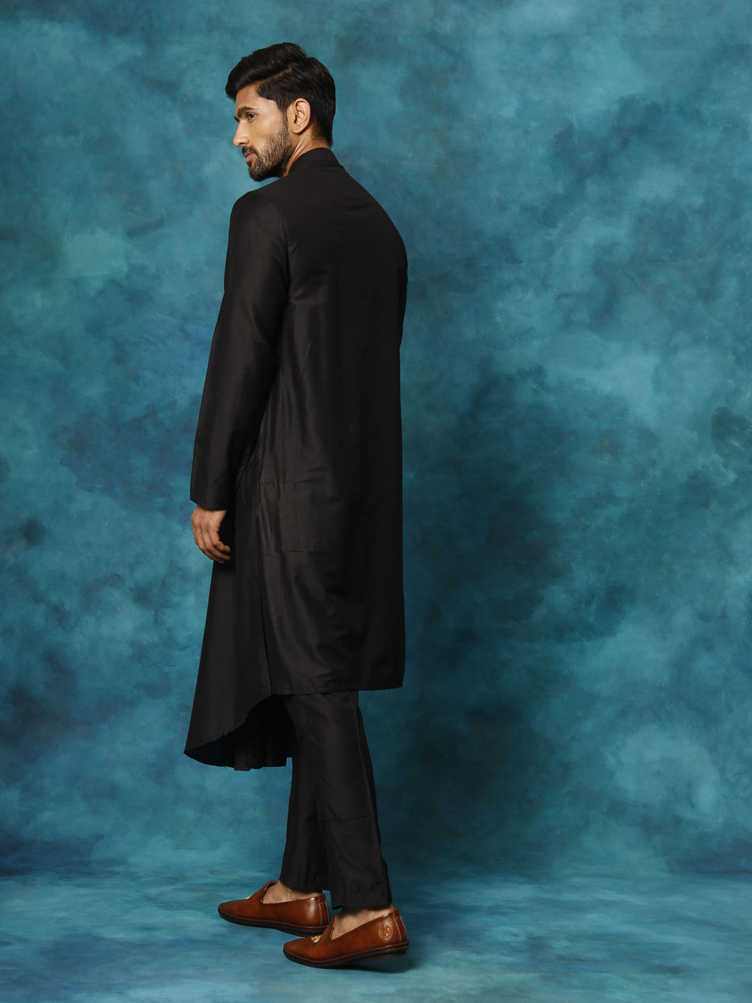 SHRESTHA By VASTRAMAY Men's Black Pleated Kurta