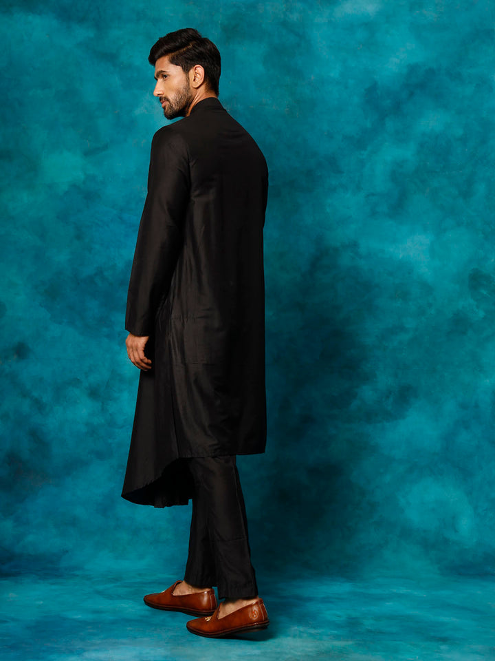 SHRESTHA By VASTRAMAY Men's Black Pleated Kurta