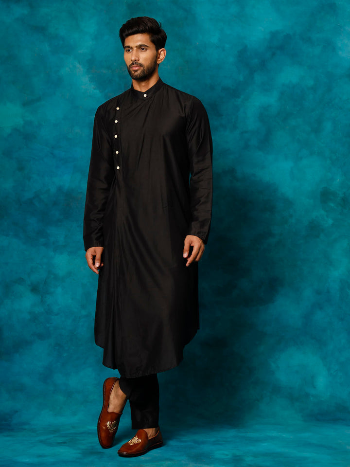 Vastramay Men's Black Viscose Blend Kurta Pyjama Set