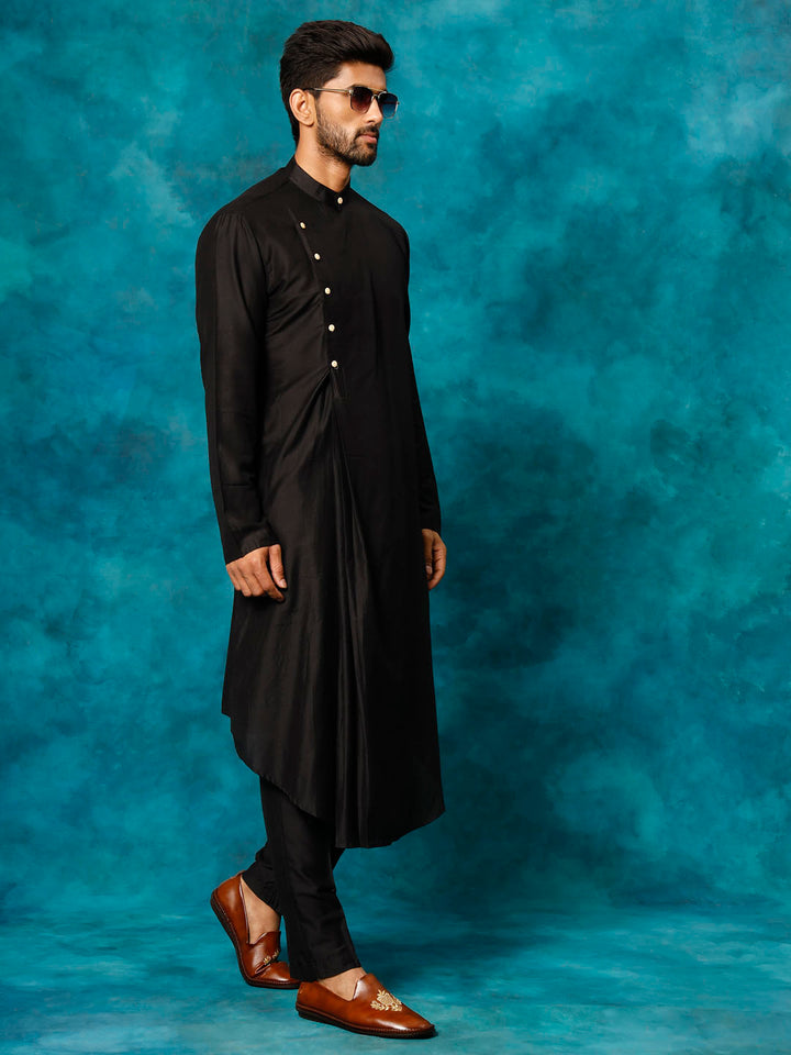 Vastramay Men's Black Viscose Blend Kurta Pyjama Set