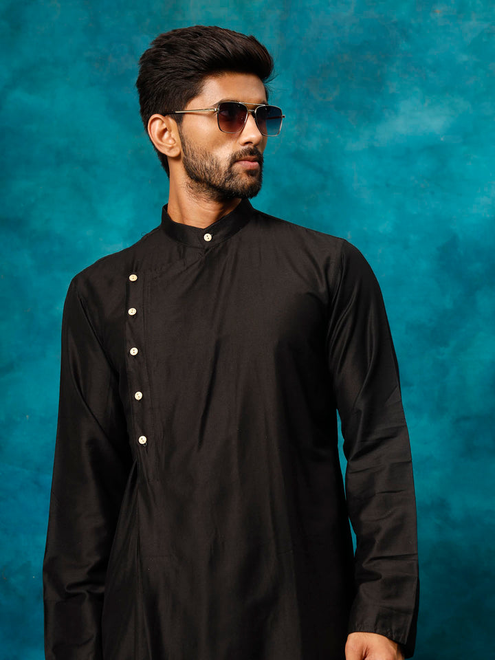 Vastramay Men's Black Viscose Blend Kurta Pyjama Set