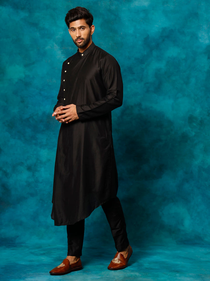 Vastramay Men's Black Viscose Blend Kurta Pyjama Set