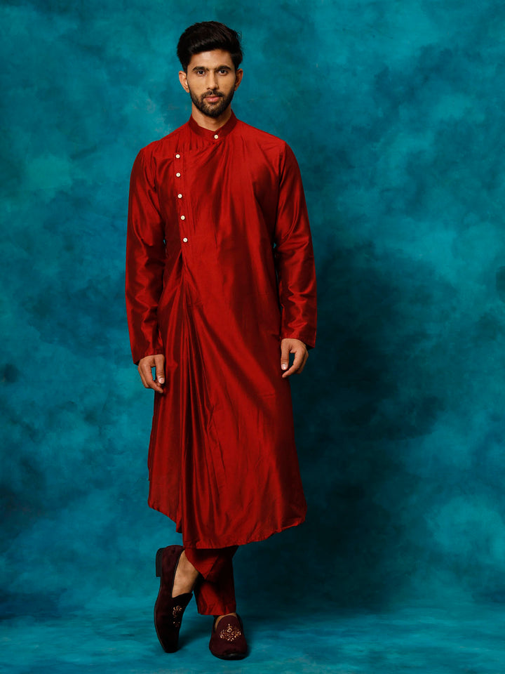 SHRESTHA By VASTRAMAY Men's Maroon Pleated Kurta