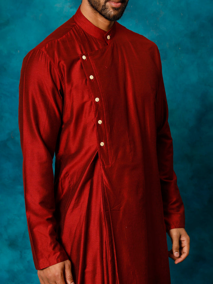 Vastramay Men's Maroon Viscose Blend Kurta Pyjama Set