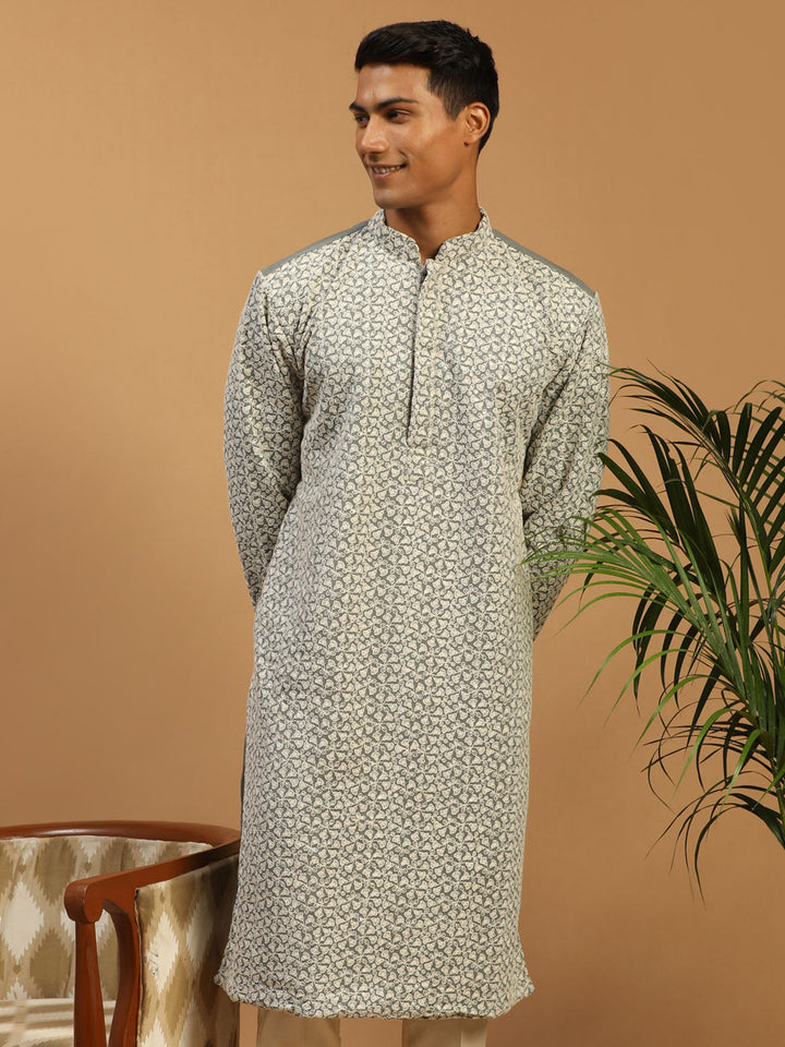 SHRESTHA BY VASTRAMAY Men's Grey Ethnic Chikankari Georgette Kurta