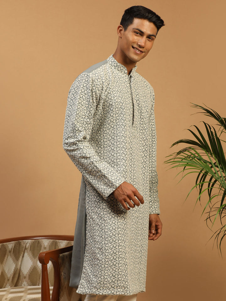 SHRESTHA BY VASTRAMAY Men's Grey Ethnic Chikankari Georgette Kurta