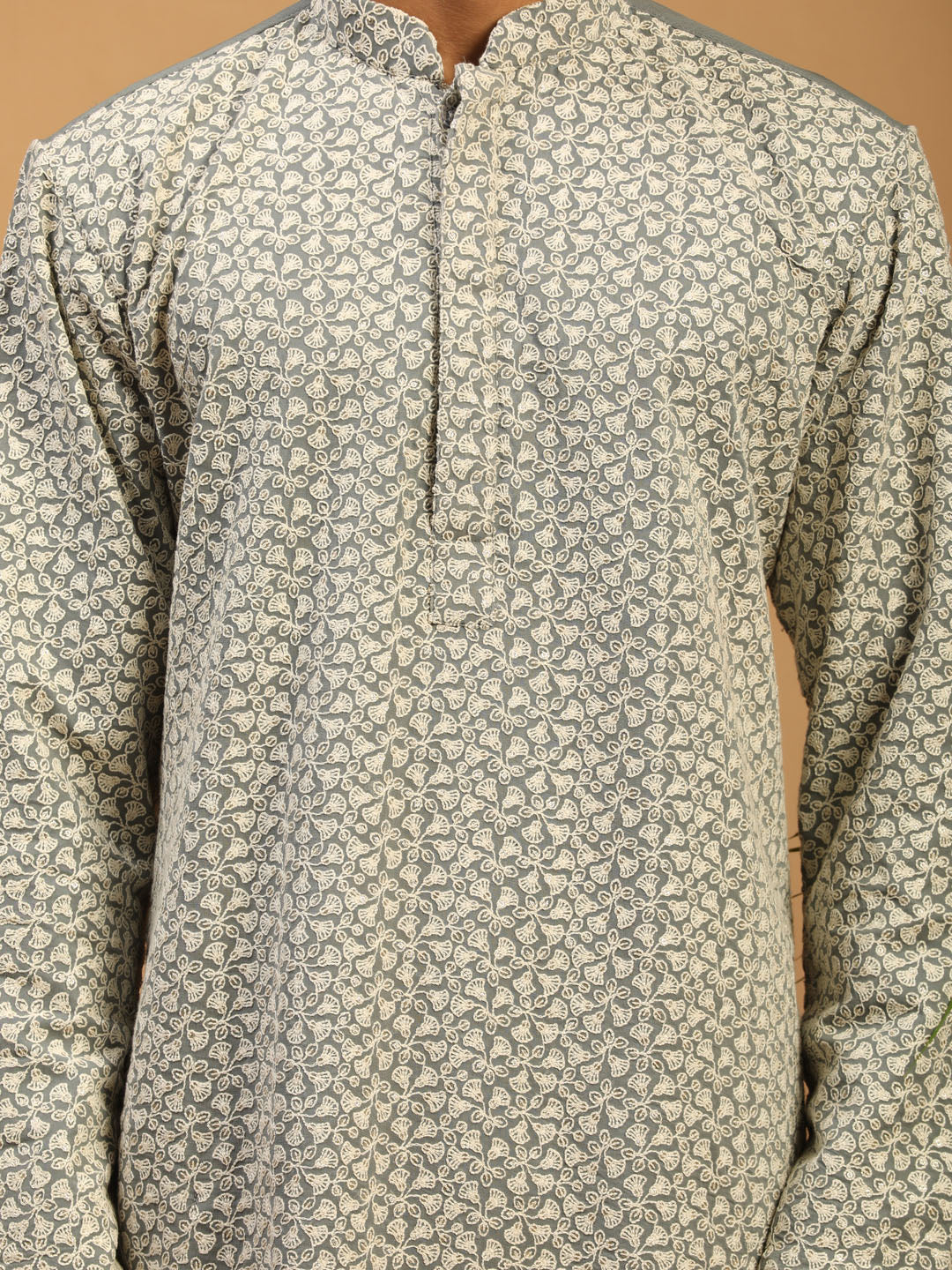 SHRESTHA BY VASTRAMAY Men's Grey Ethnic Chikankari Georgette Kurta