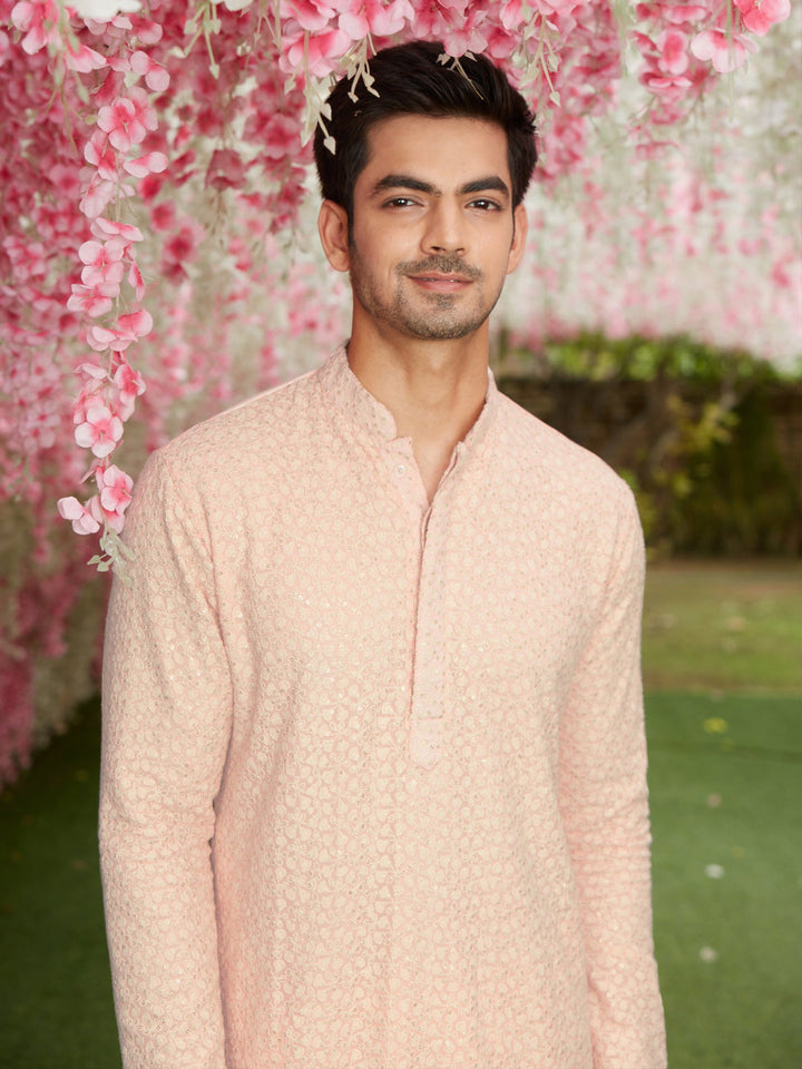 SHRESTHA BY VASTRAMAY Men's Pink Ethnic Chikankari Kurta